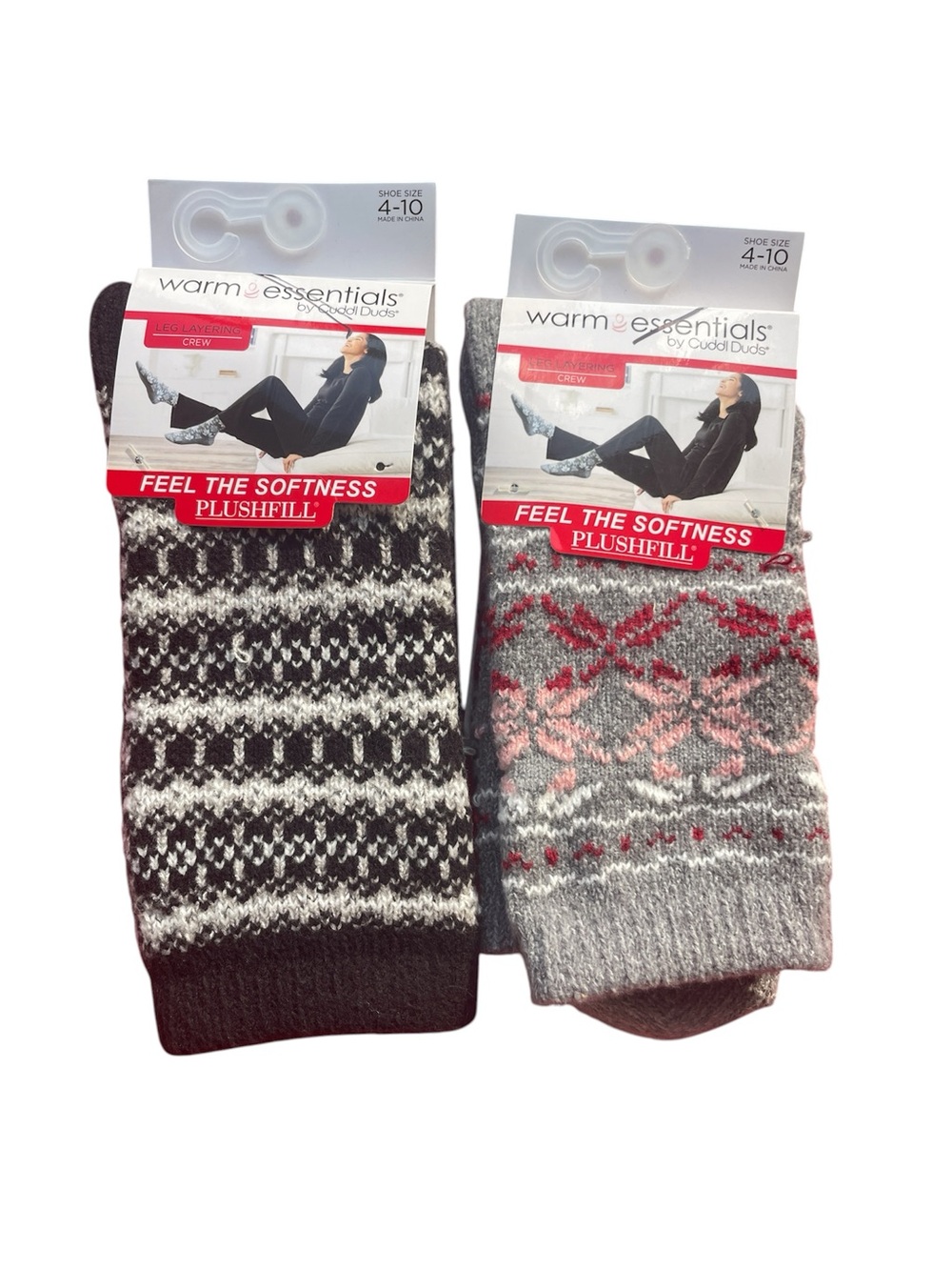 Warm Essentials by Cuddle Duds Two Pairs of Crew Socks Size 4-10 Plushfill NWT